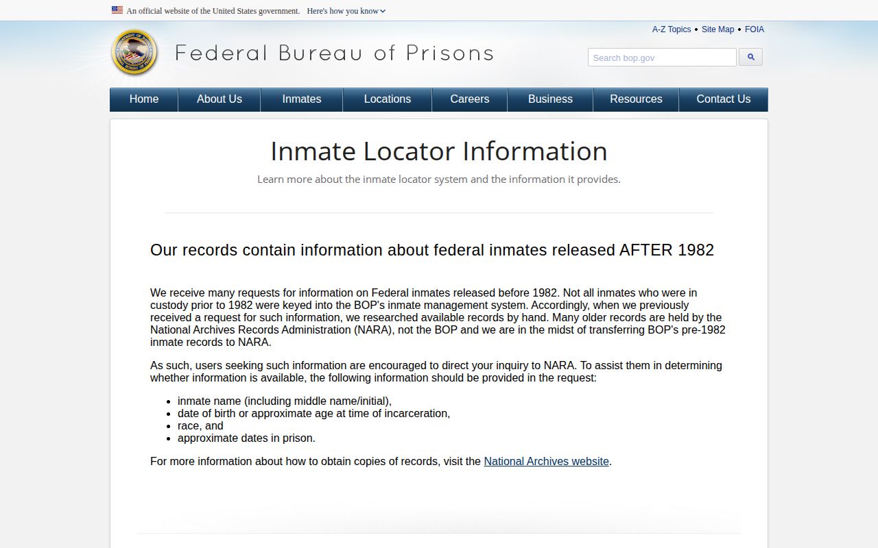 BOP release record caveats for Simpson County federal searches